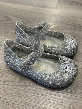 Mini Melissa Campana Zig Zag Sparkly Silver Jelly Flats